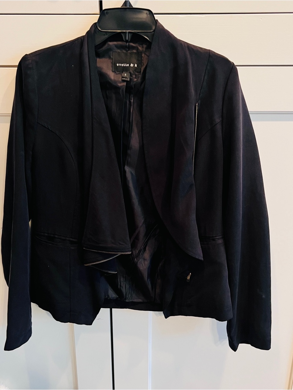 Evette & K Black Moto Draped Zip Front Blazer Jacket-small